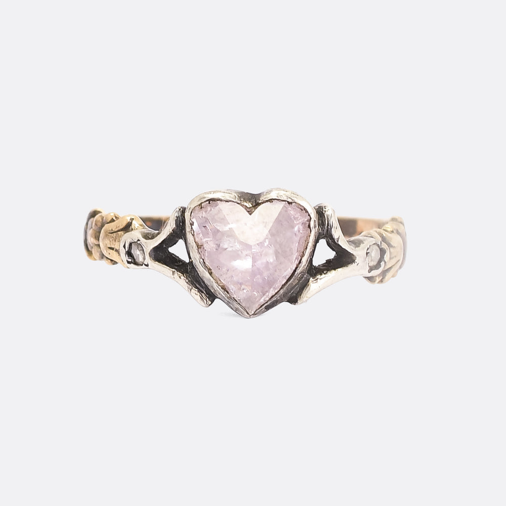 Georgian Pink Heart Diamond Solitaire Ring