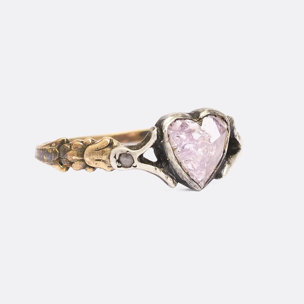 Georgian Pink Heart Diamond Solitaire Ring