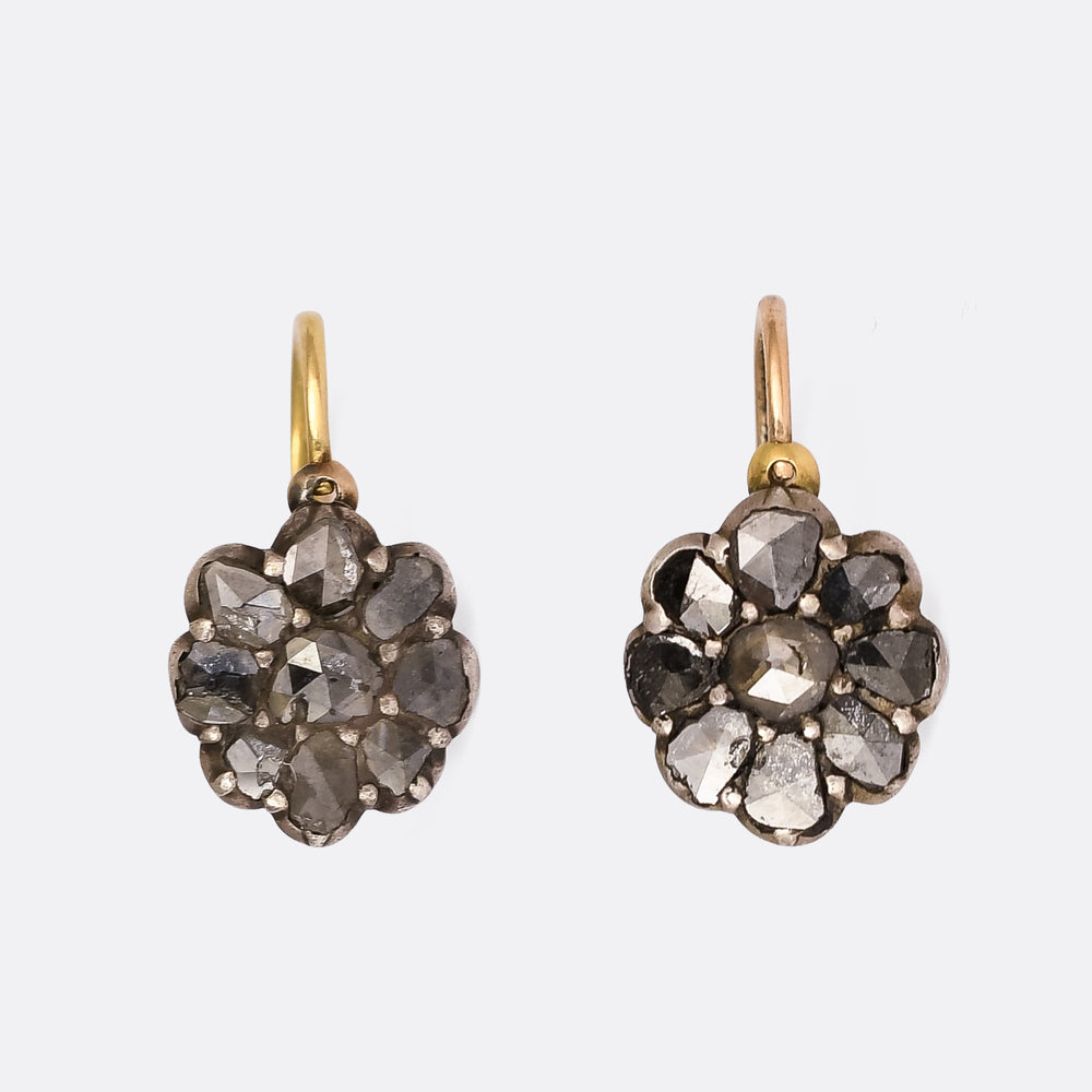Georgian Rose Cut Diamond Flower Earrings