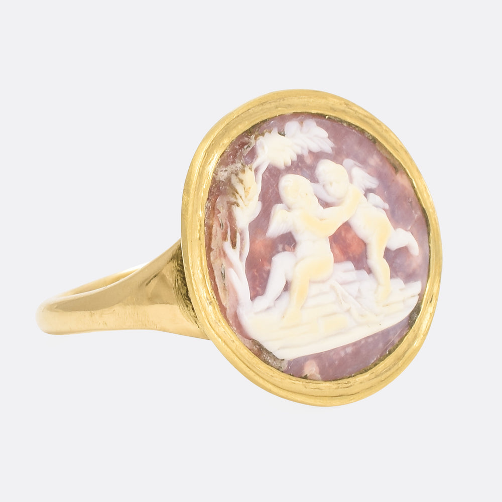 Georgian Cherubs At Play Shell Cameo Ring