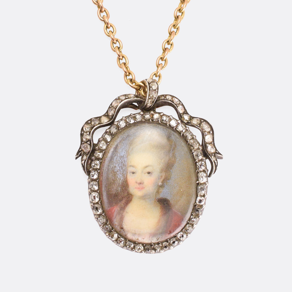 Georgian Diamond-Set Portrait Miniature Pendant