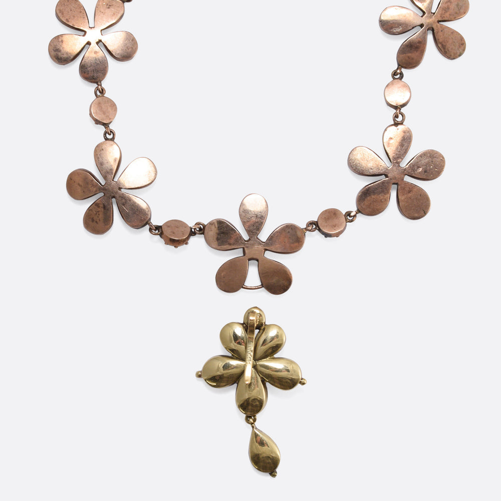 Georgian Garnet & Turquoise Flower Rivière Necklace