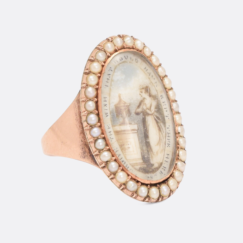 Georgian Navette Pearl Memorial Ring