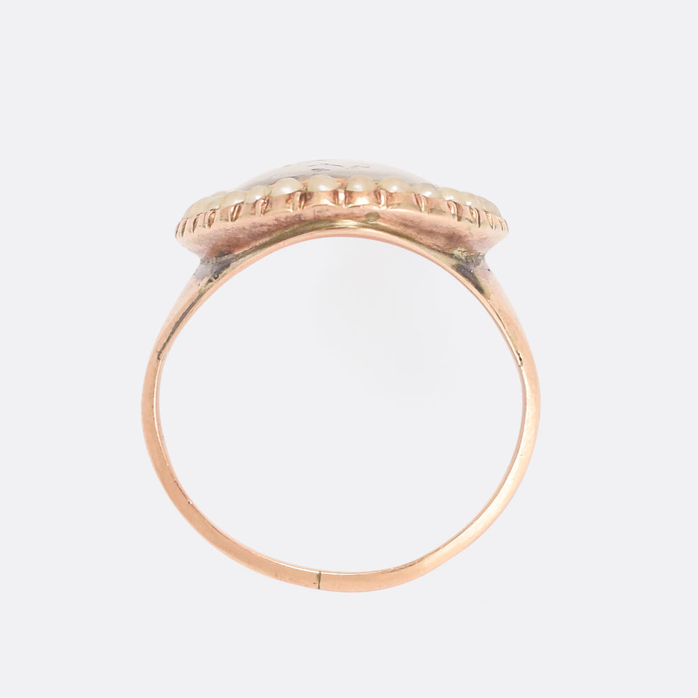 Georgian Navette Pearl Memorial Ring