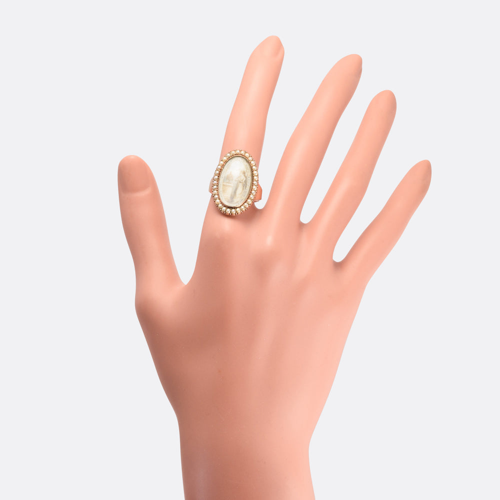Georgian Navette Pearl Memorial Ring