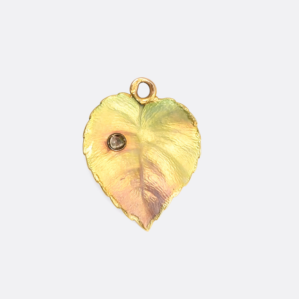 Imperial Russian Enamel Leaf Charm