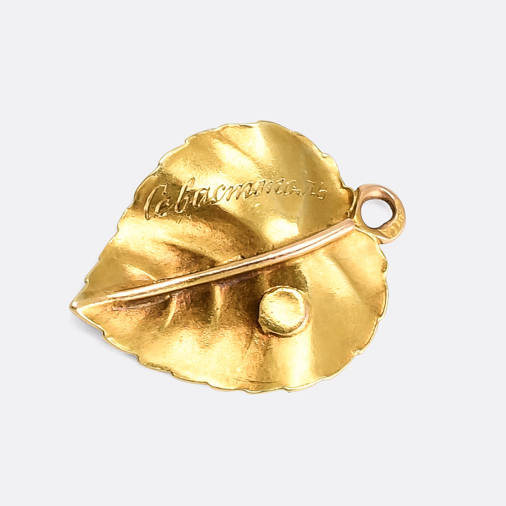 Imperial Russian Enamel Leaf Charm