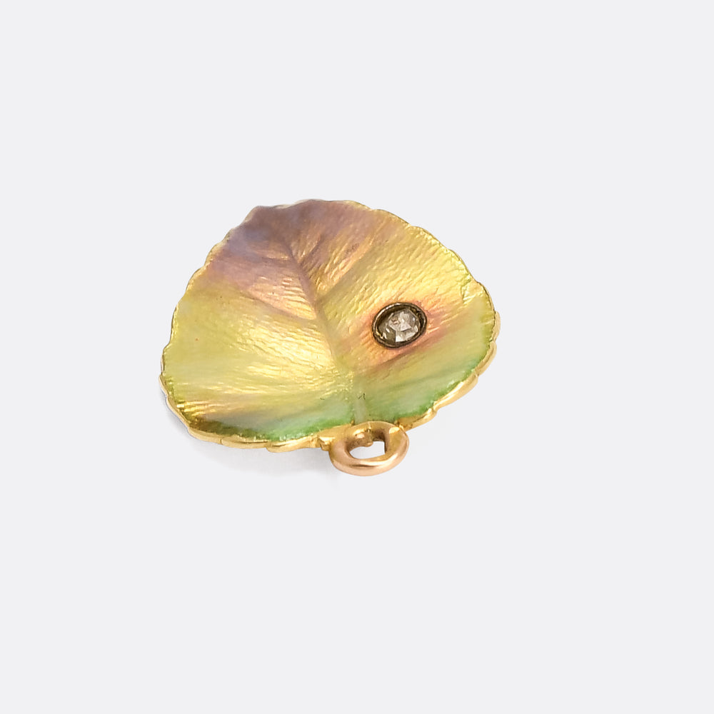 Imperial Russian Enamel Leaf Charm