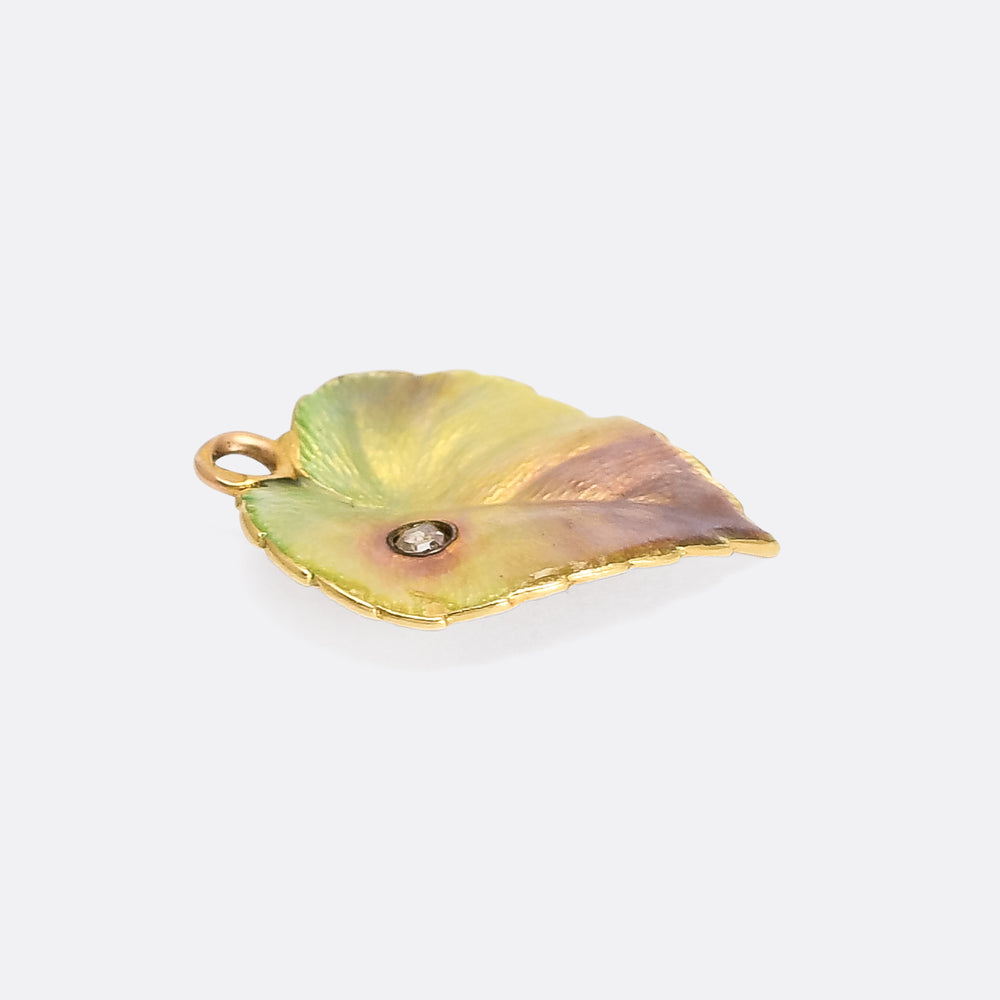 Imperial Russian Enamel Leaf Charm