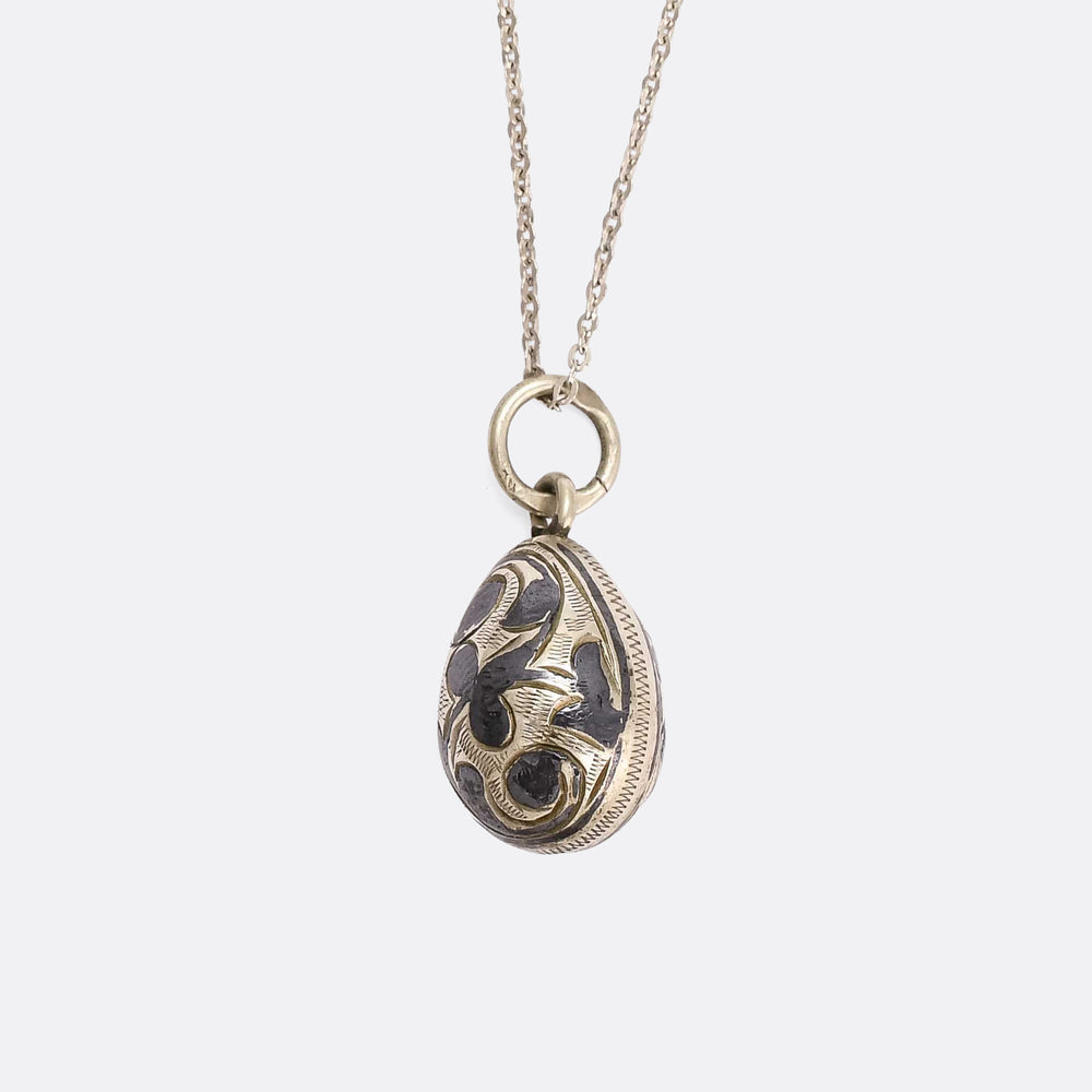 Imperial Russian Niello Egg Pendant
