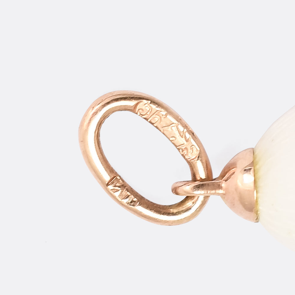 Imperial Russian White Enamel Miniature Egg Pendant