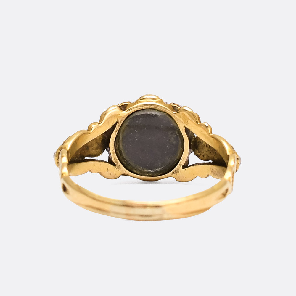 Late Georgian Pearl & Ruby Flower Locket Ring