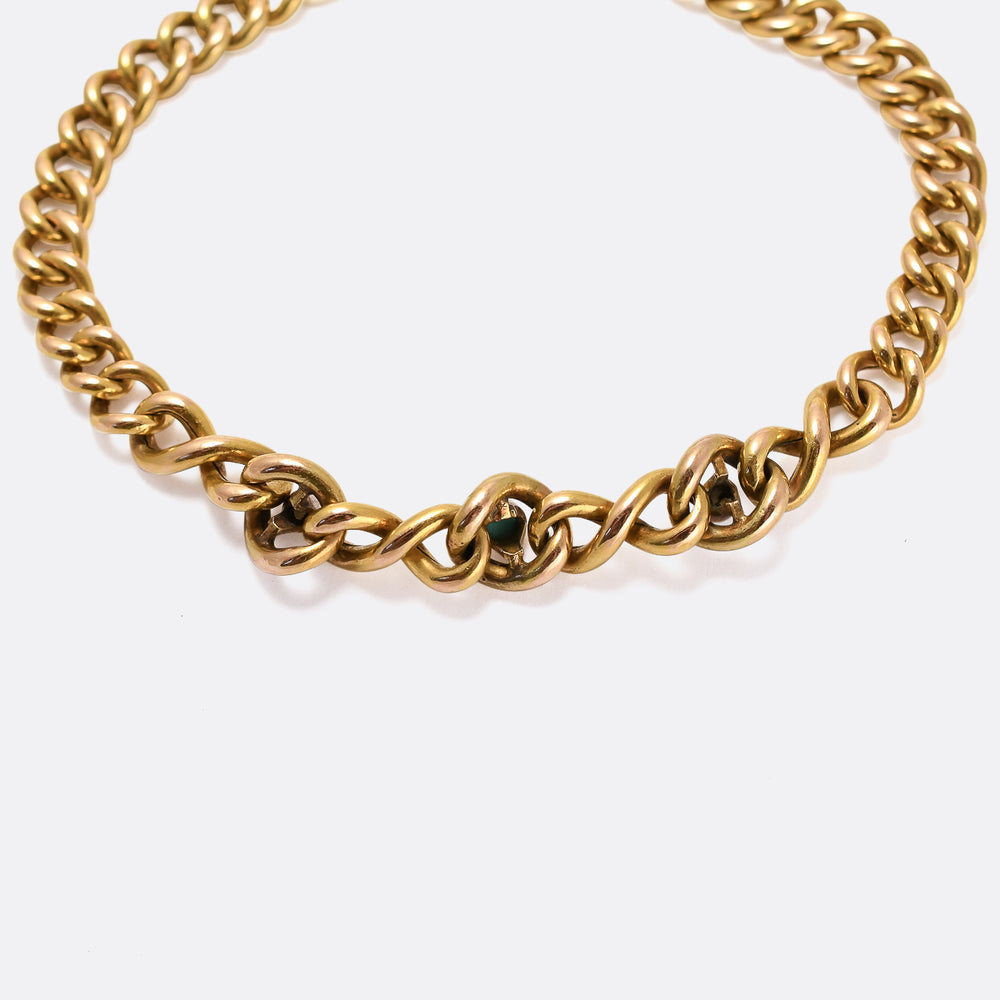 Late Victorian 18k Gold Turquoise Curb-Link Bracelet
