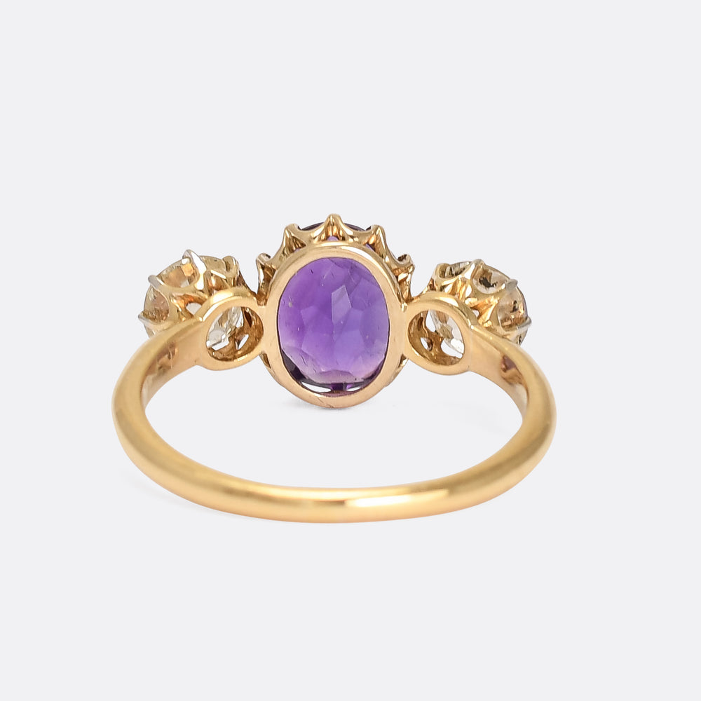 Late Victorian Amethyst & Old Cut Diamond Trilogy Ring