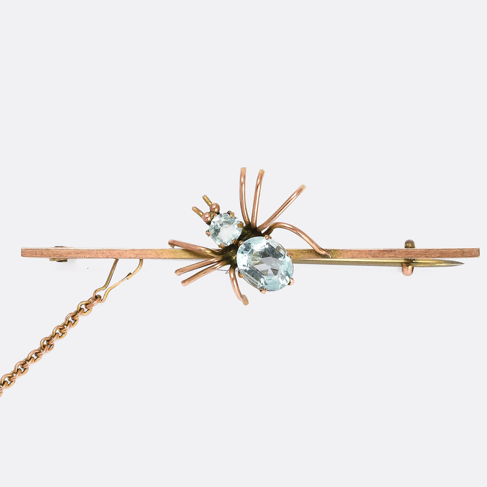 Late Victorian Aquamarine Spider Brooch