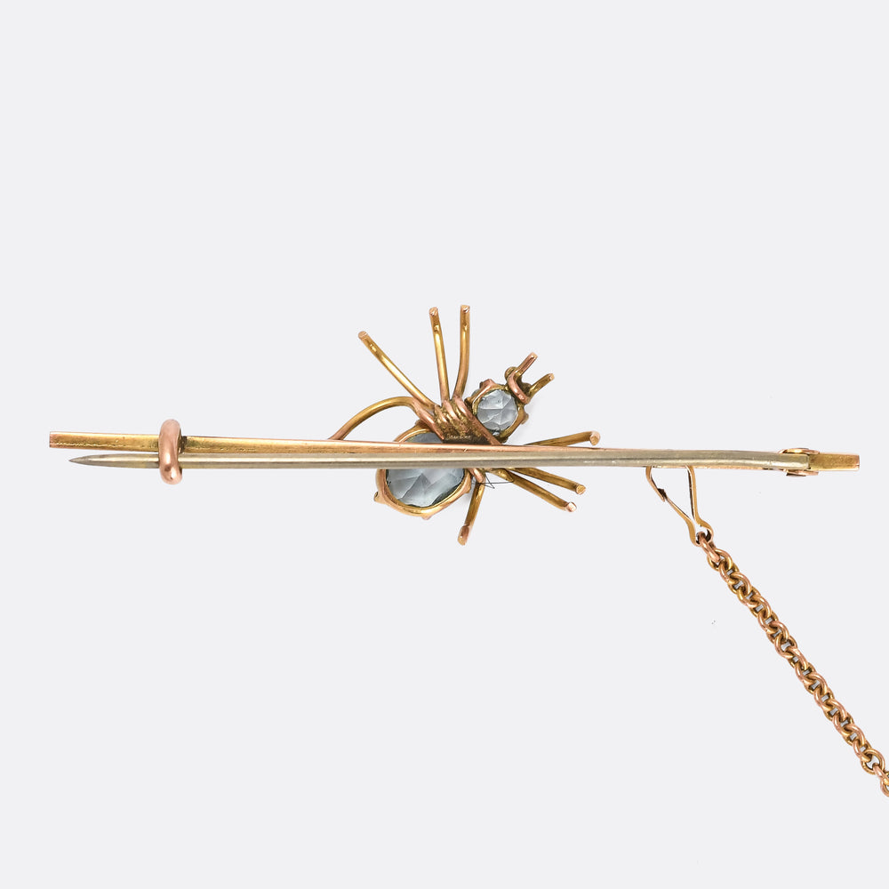 Late Victorian Aquamarine Spider Brooch