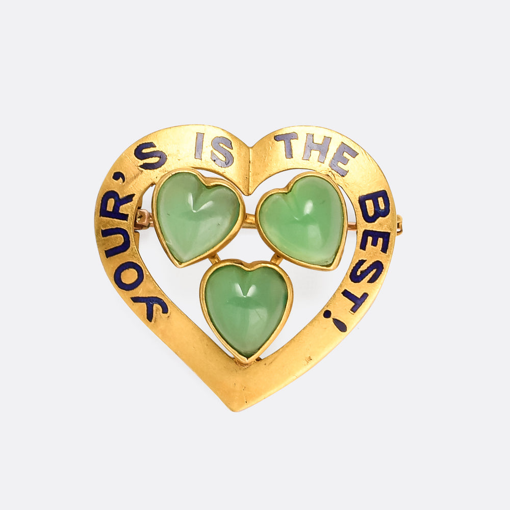 Late Victorian Chrysoprase Your's Is The Best! Witches Heart Brooch