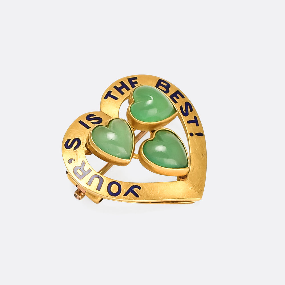 Late Victorian Chrysoprase Your's Is The Best! Witches Heart Brooch