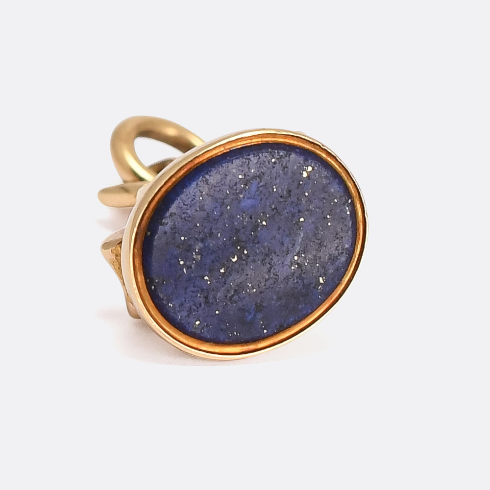 Late Victorian Coral & Lapis Croquet Seal Fob Pendant