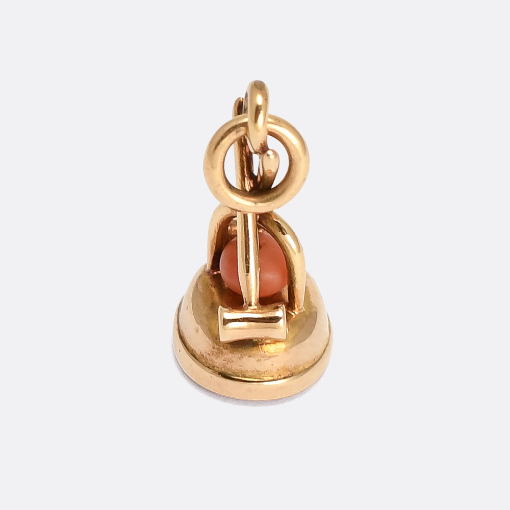 Late Victorian Coral & Lapis Croquet Seal Fob Pendant