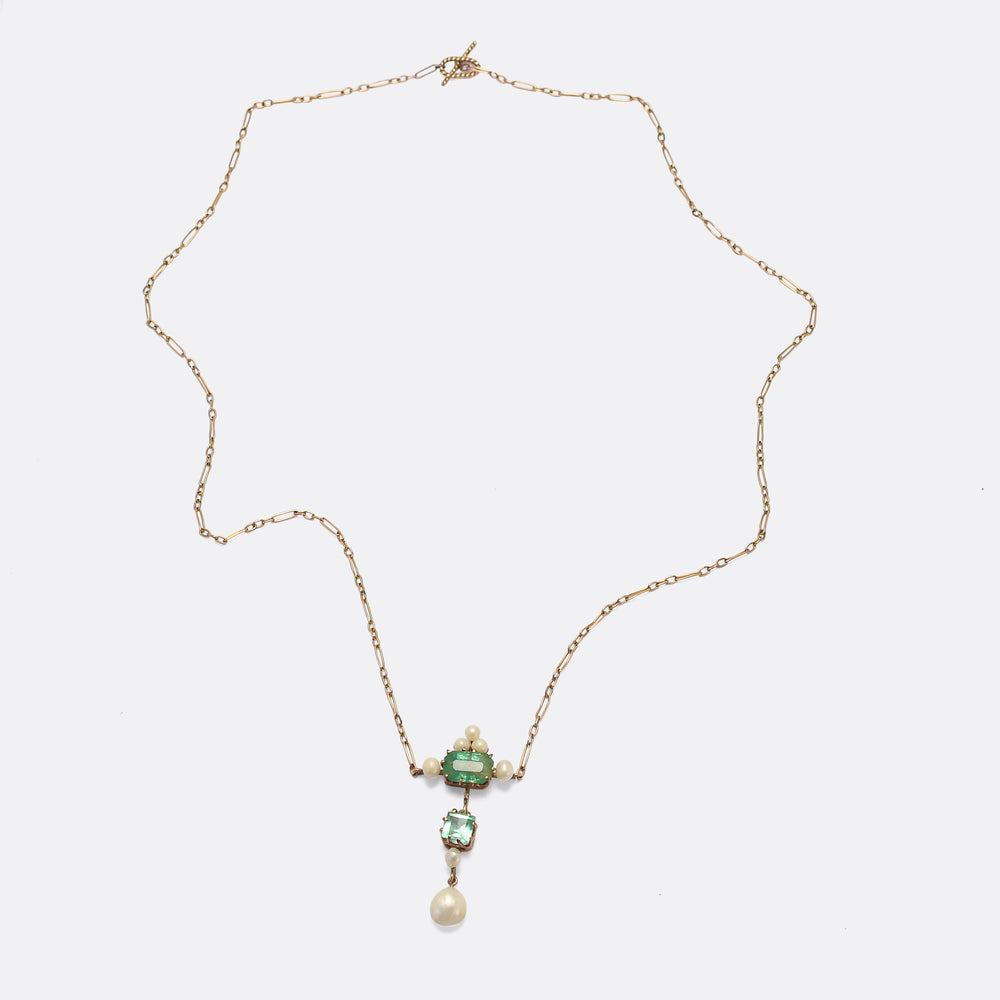 Late Victorian Emerald & Pearl Pendant Necklace
