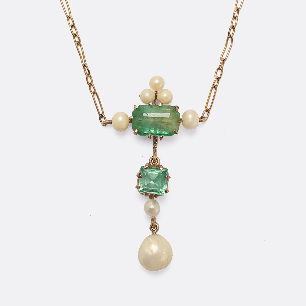 Late Victorian Emerald & Pearl Pendant Necklace