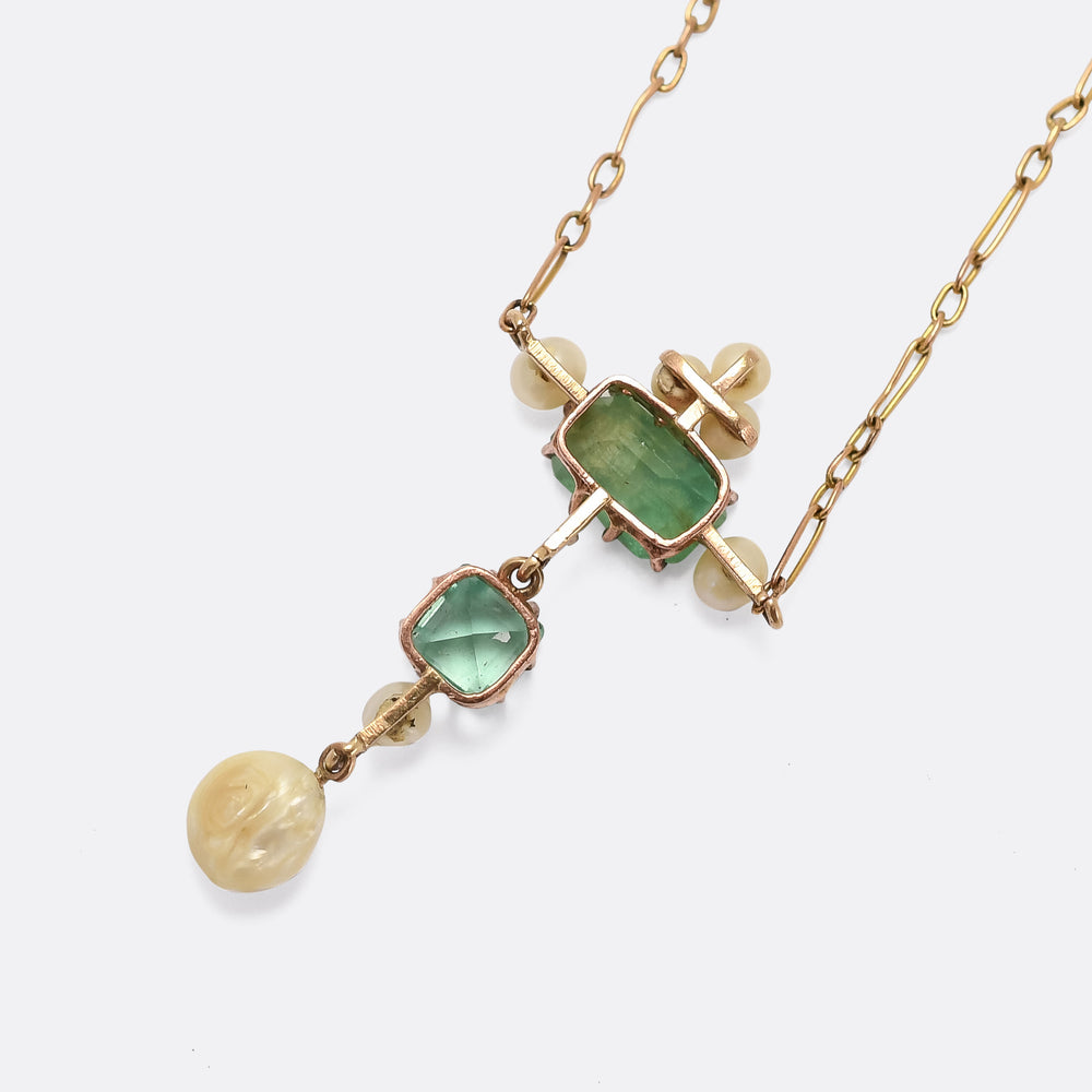 Late Victorian Emerald & Pearl Pendant Necklace
