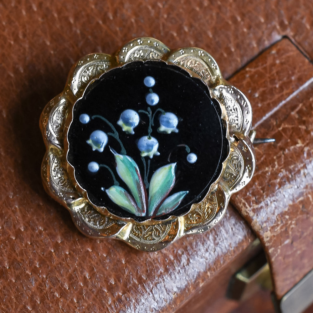 Late Victorian Enamel Lily Of The Valley Brooch