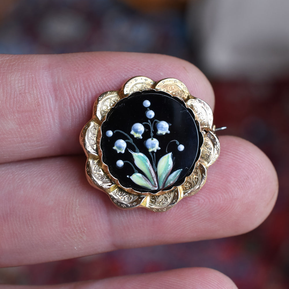 Late Victorian Enamel Lily Of The Valley Brooch