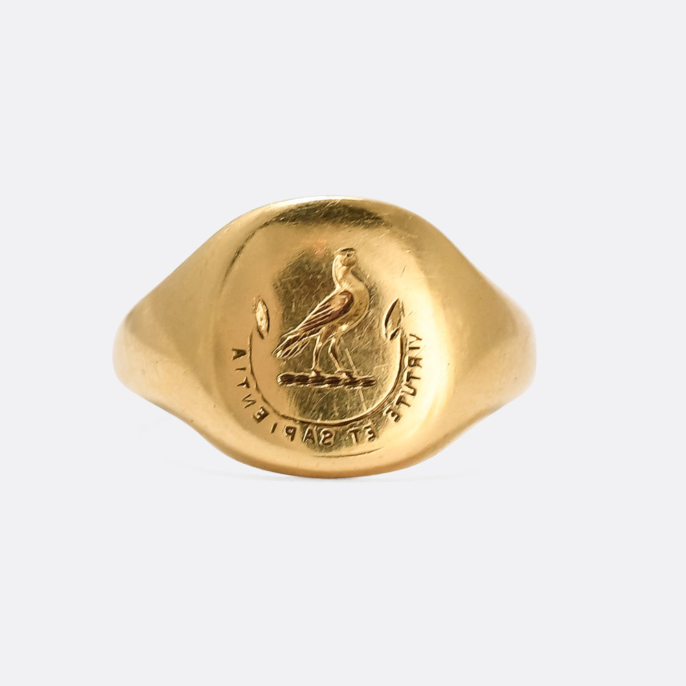 Late Victorian Falcon Intaglio Signet Ring Virtue & Wisdom