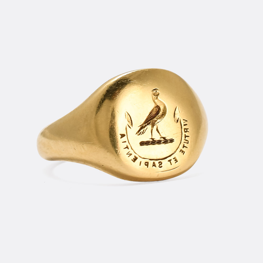 Late Victorian Falcon Intaglio Signet Ring Virtue & Wisdom