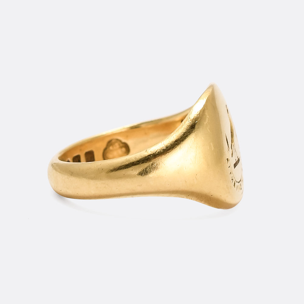 Late Victorian Falcon Intaglio Signet Ring Virtue & Wisdom