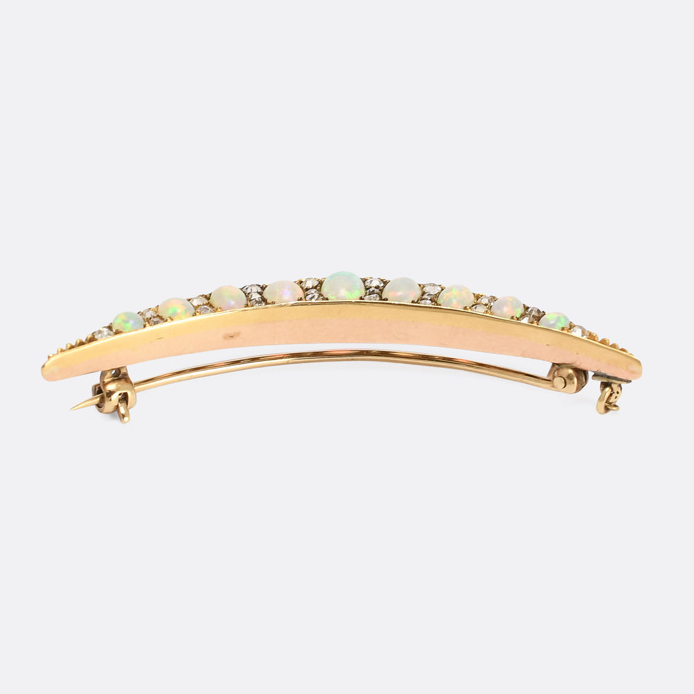 Late Victorian Opal & Diamond Crescent Brooch