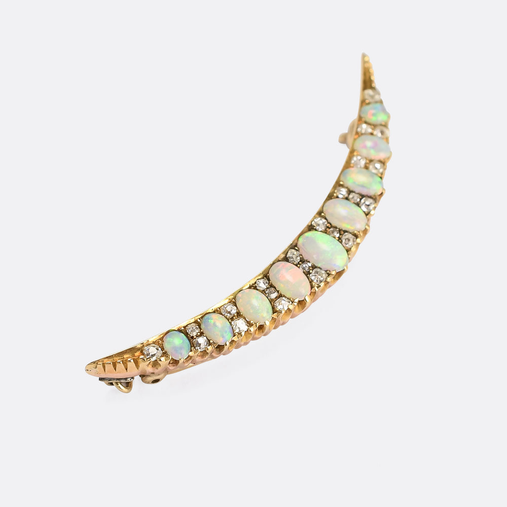 Late Victorian Opal & Diamond Crescent Brooch