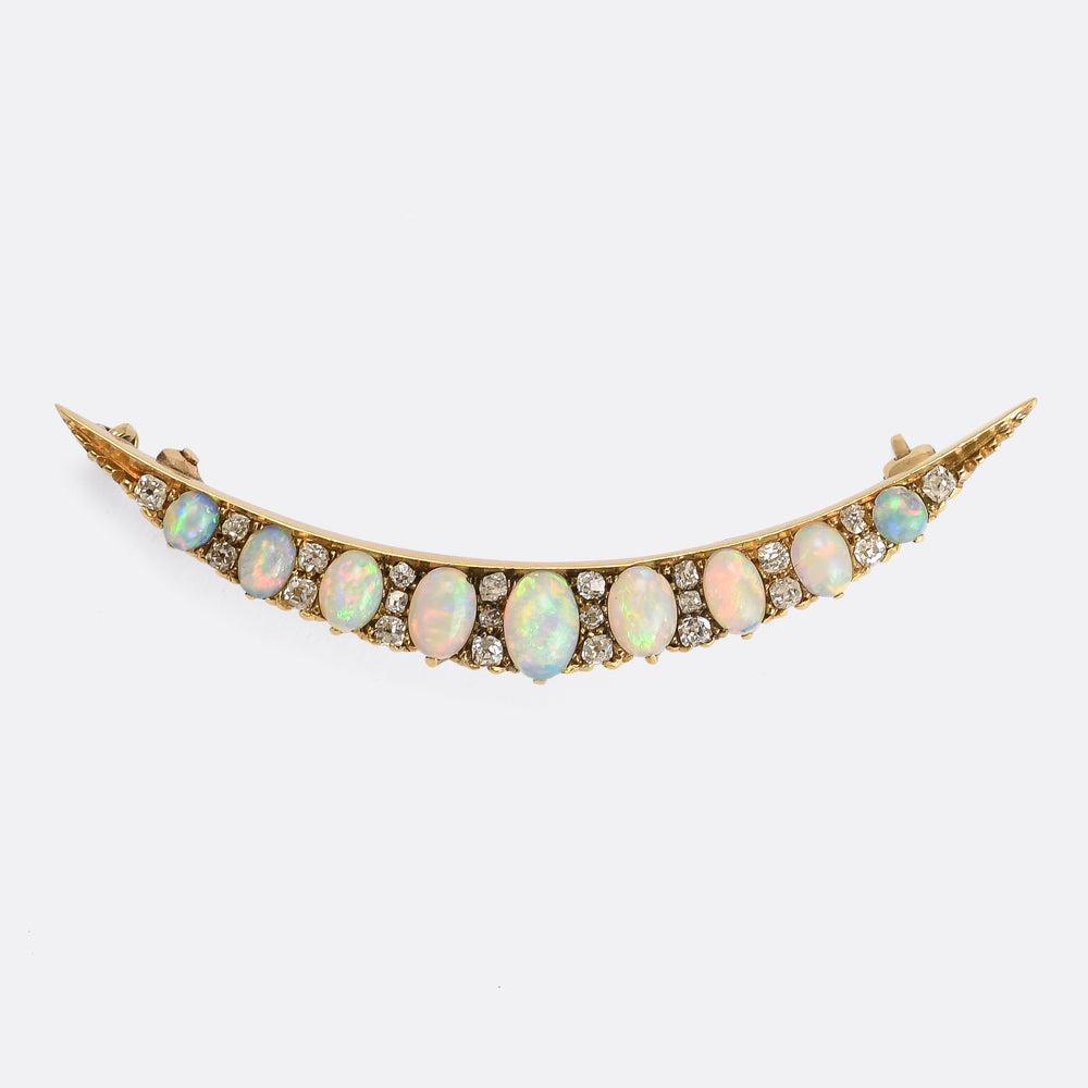 Late Victorian Opal & Diamond Crescent Brooch