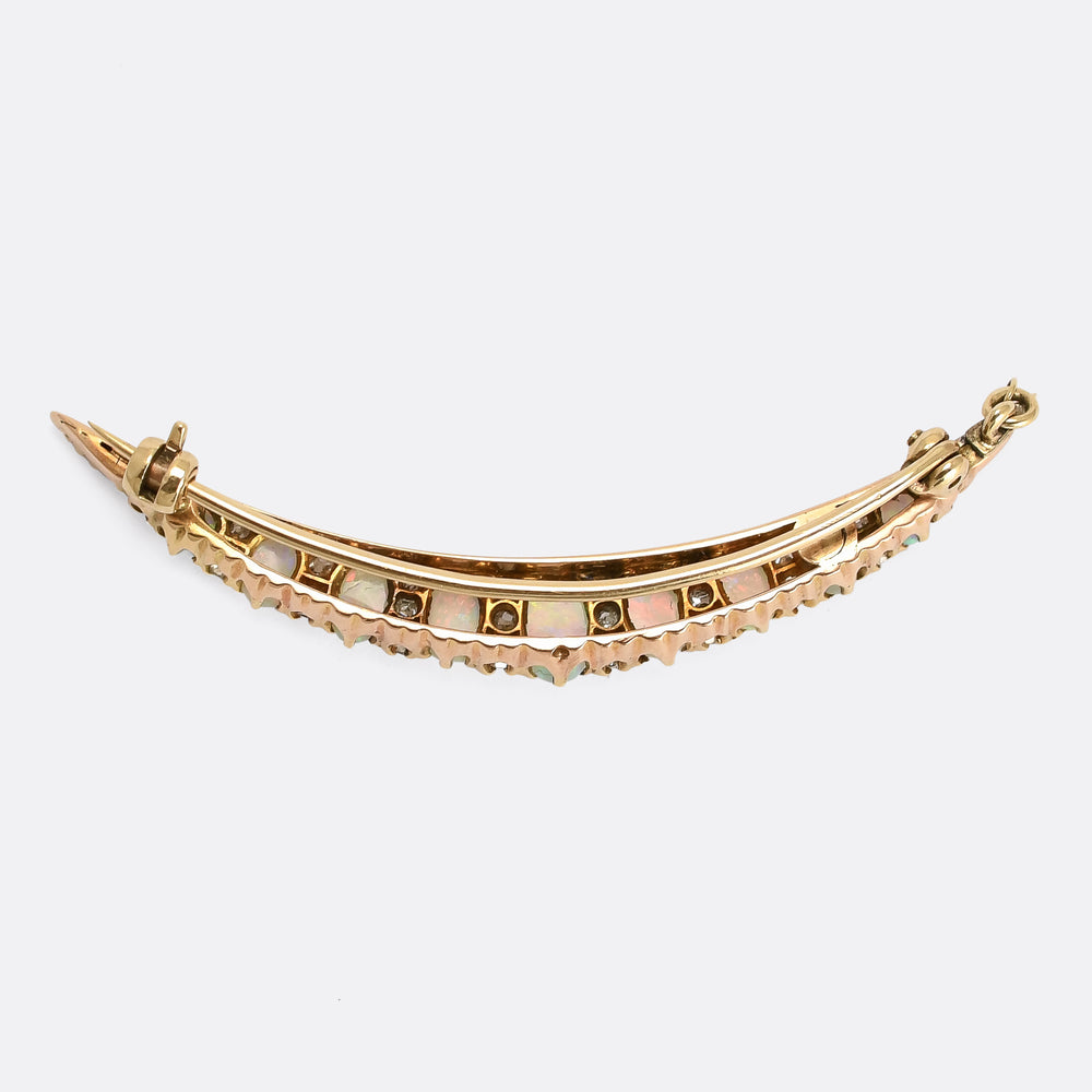 Late Victorian Opal & Diamond Crescent Brooch