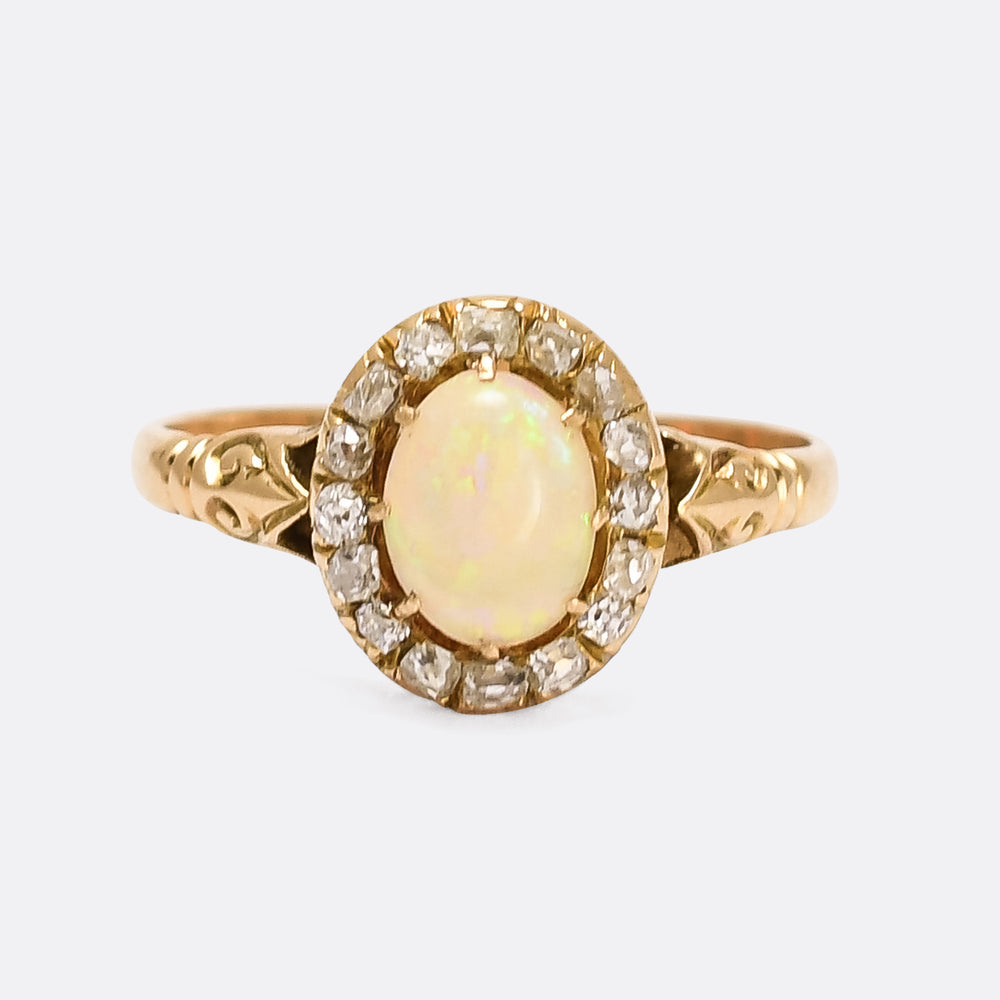 Late Victorian Opal & Peruzzi Diamond Cluster Ring