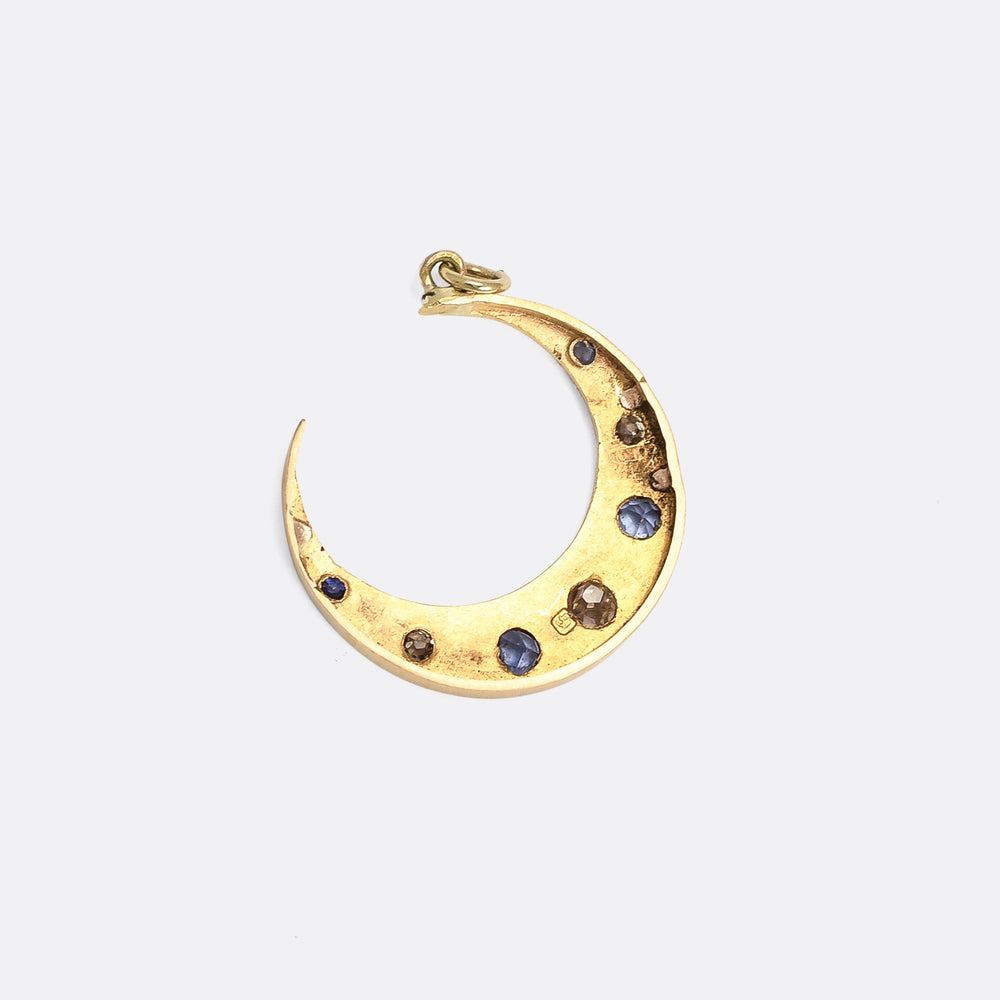 Late Victorian Sapphire & Diamond Crescent Moon Pendant