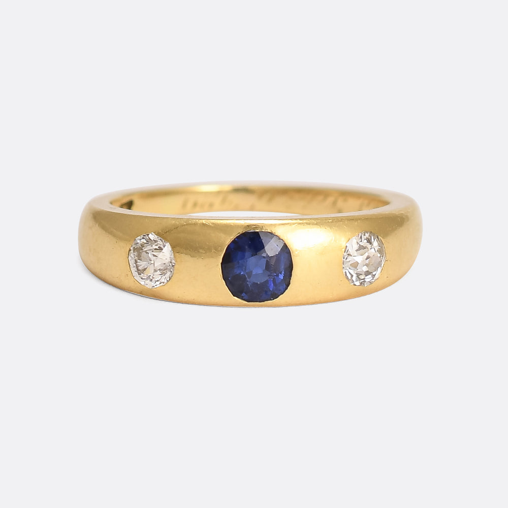 Late Victorian Sapphire & Diamond Three-Stone Gypsy Ring