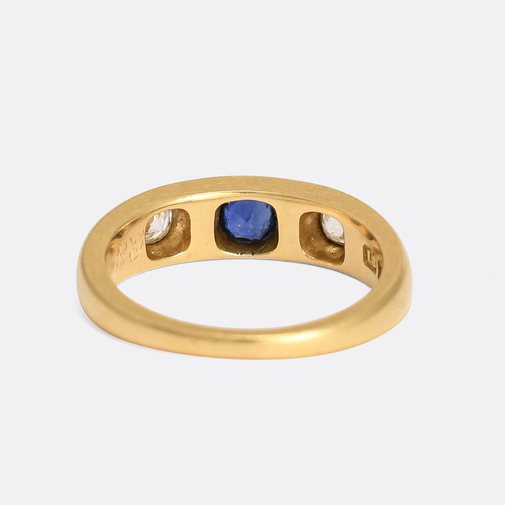 Late Victorian Sapphire & Diamond Three-Stone Gypsy Ring