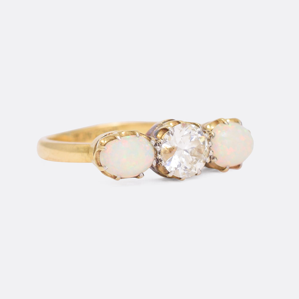 Late Victorian Diamond & Opal Three-Stone Ring