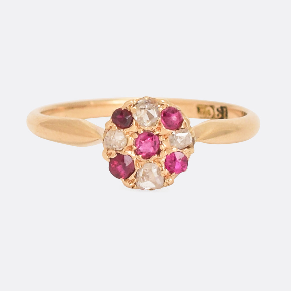 Late Victorian Ruby & Diamond Round Cluster Ring