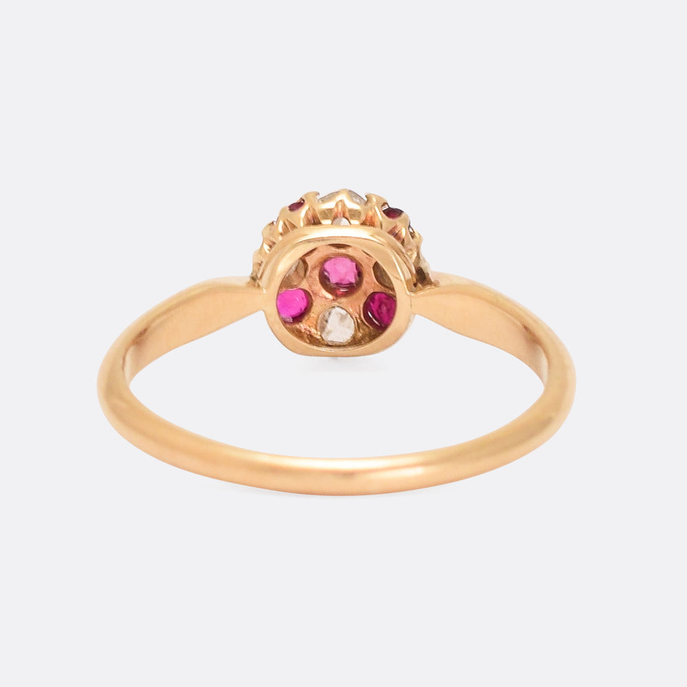 Late Victorian Ruby & Diamond Round Cluster Ring
