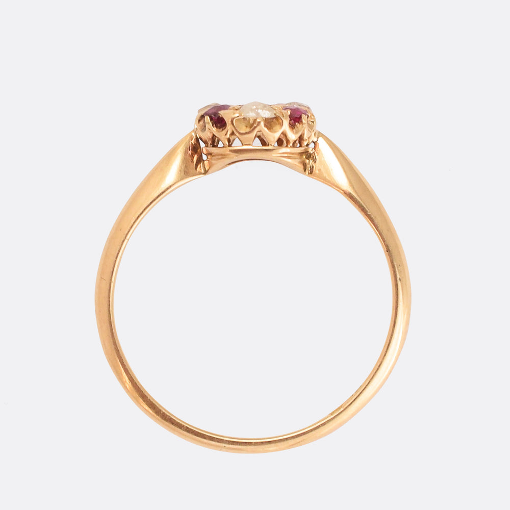 Late Victorian Ruby & Diamond Round Cluster Ring