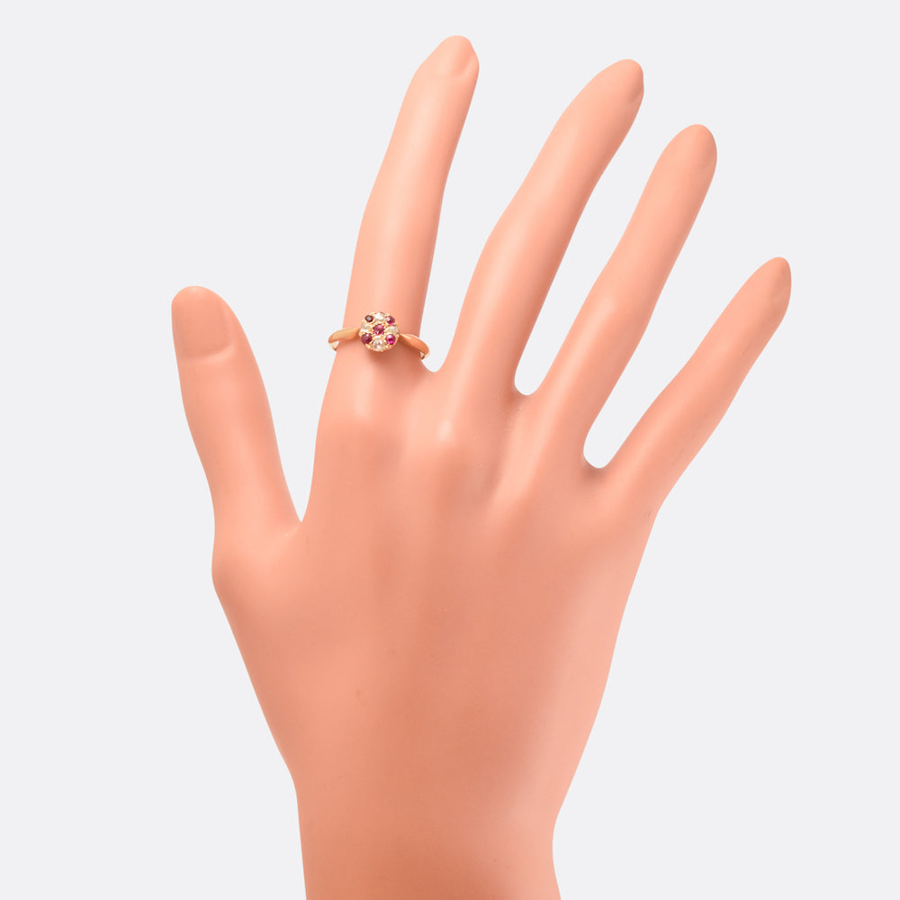 Late Victorian Ruby & Diamond Round Cluster Ring