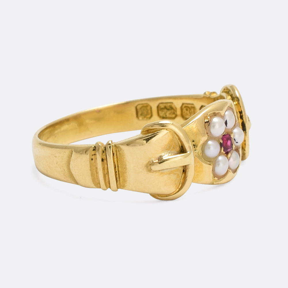 Late Victorian Ruby & Pearl Buckle Ring