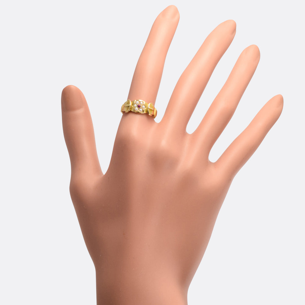 Late Victorian Ruby & Pearl Buckle Ring