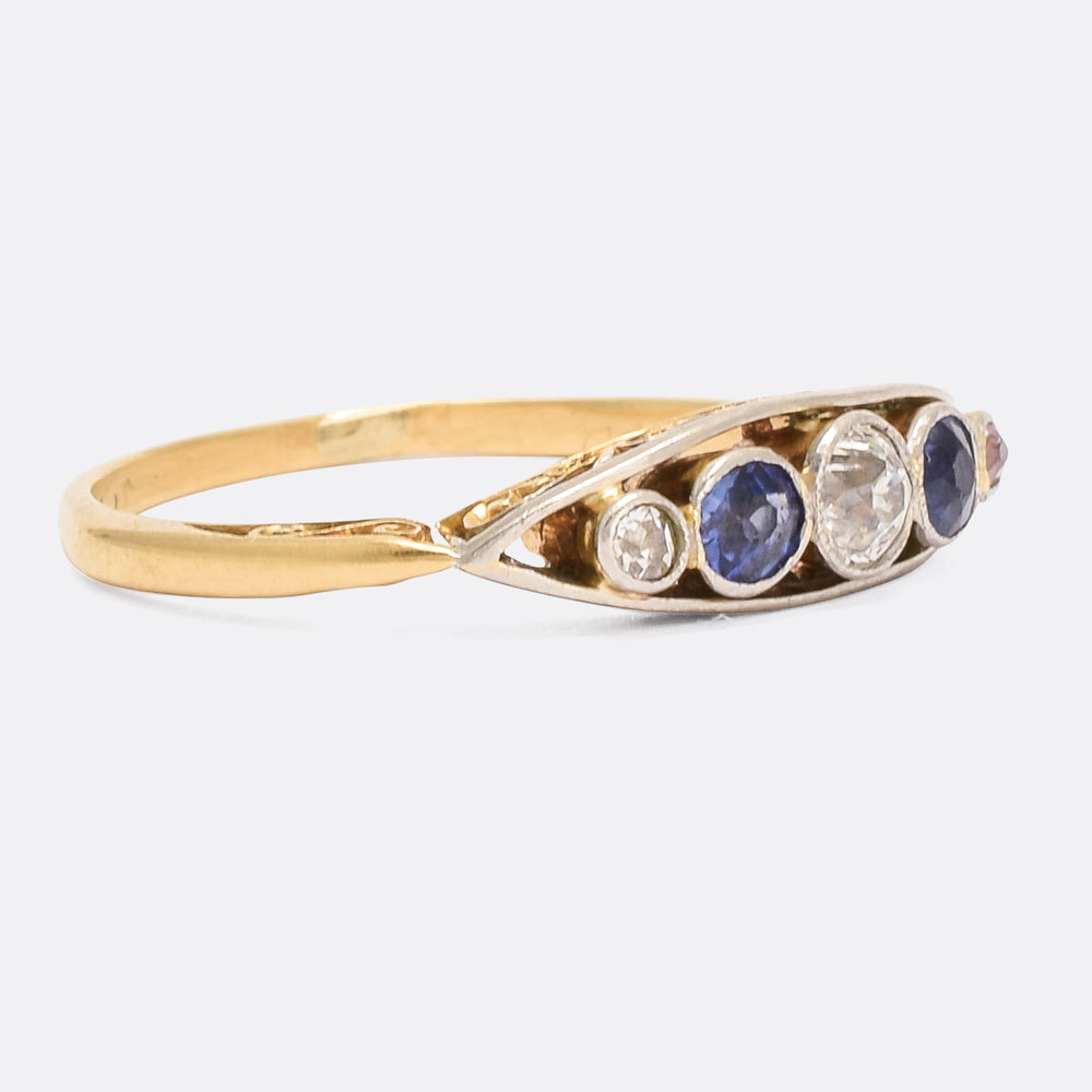 Late Victorian Sapphire & Diamond Boat Ring