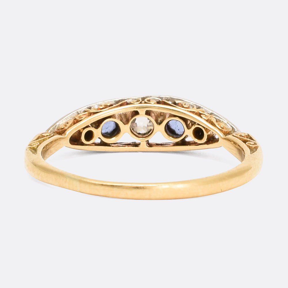 Late Victorian Sapphire & Diamond Boat Ring