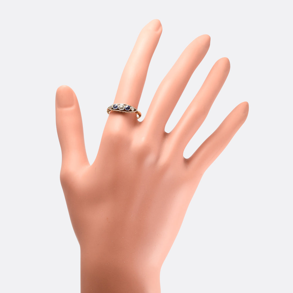 Late Victorian Sapphire & Diamond Boat Ring